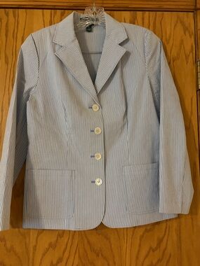 Lauren Ralph Lauren Blue & White Seersucker Blazer